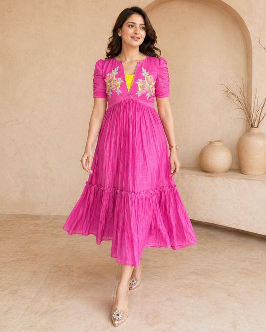 Pink frock with hand embroidery motif