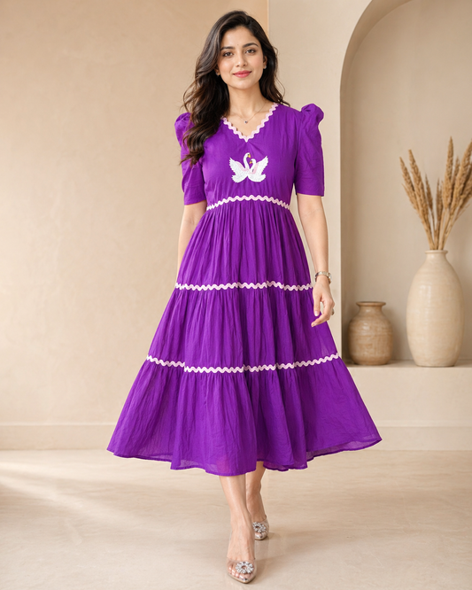 Cotton frock with hand emdroidery motif