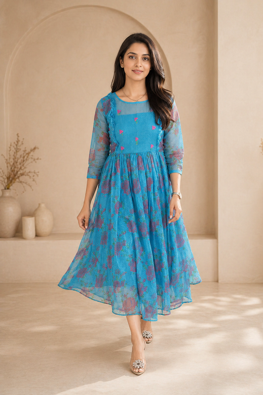 kota frock with hand embroidery