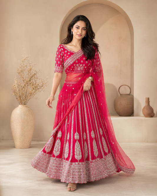 Bridal Red lehanga with handwork