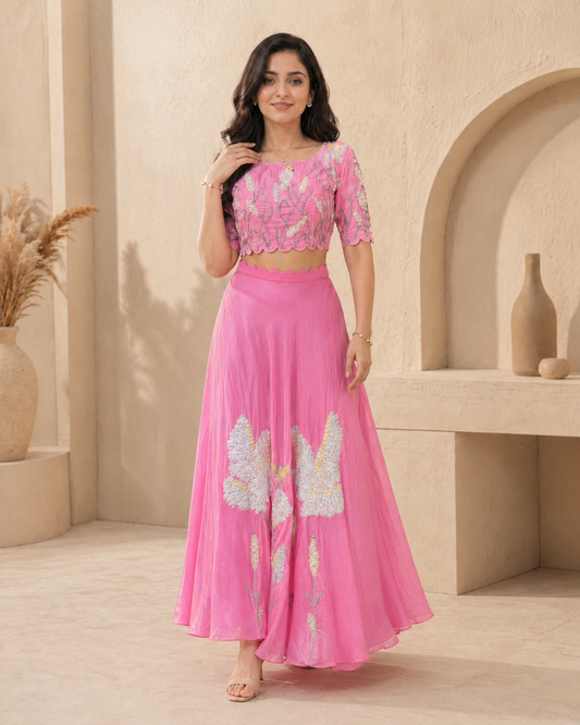 Pink lehanga with crop top