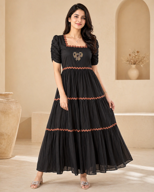 Black frock with hand embroidery motif