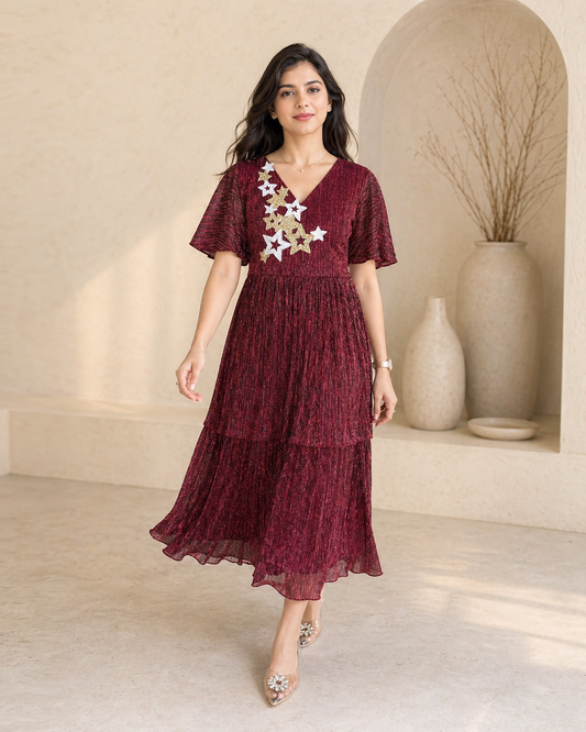 Cherry Stretch - lyrca party frock with hand embroidery
