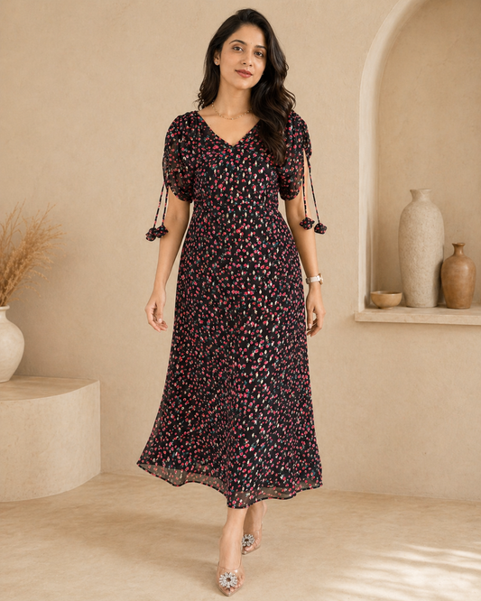 Black with pink georgette frock