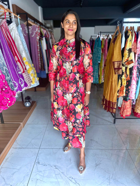 Floral cotton co-ord set with cute bow