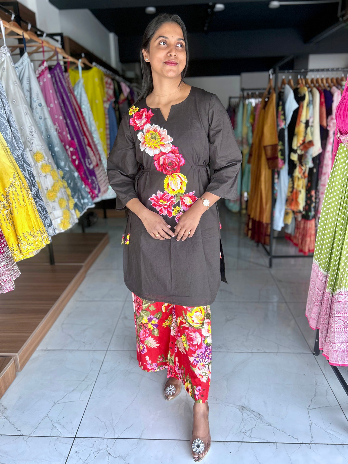 cotton co-ord set with floral print motifs