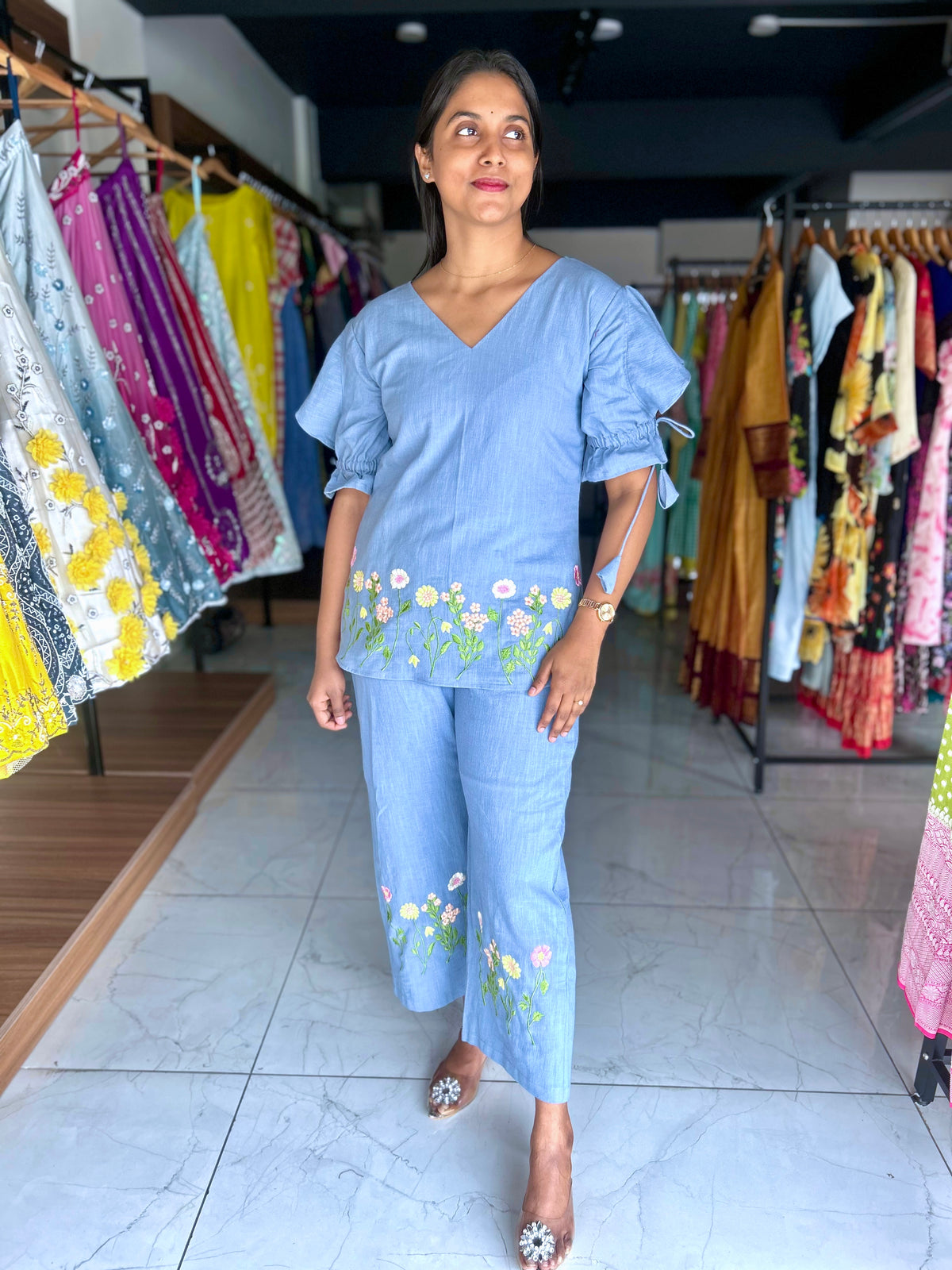 Lenin co-ord set with hand embroidery