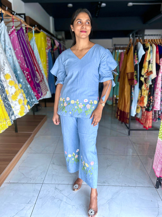 Lenin co-ord set with hand embroidery
