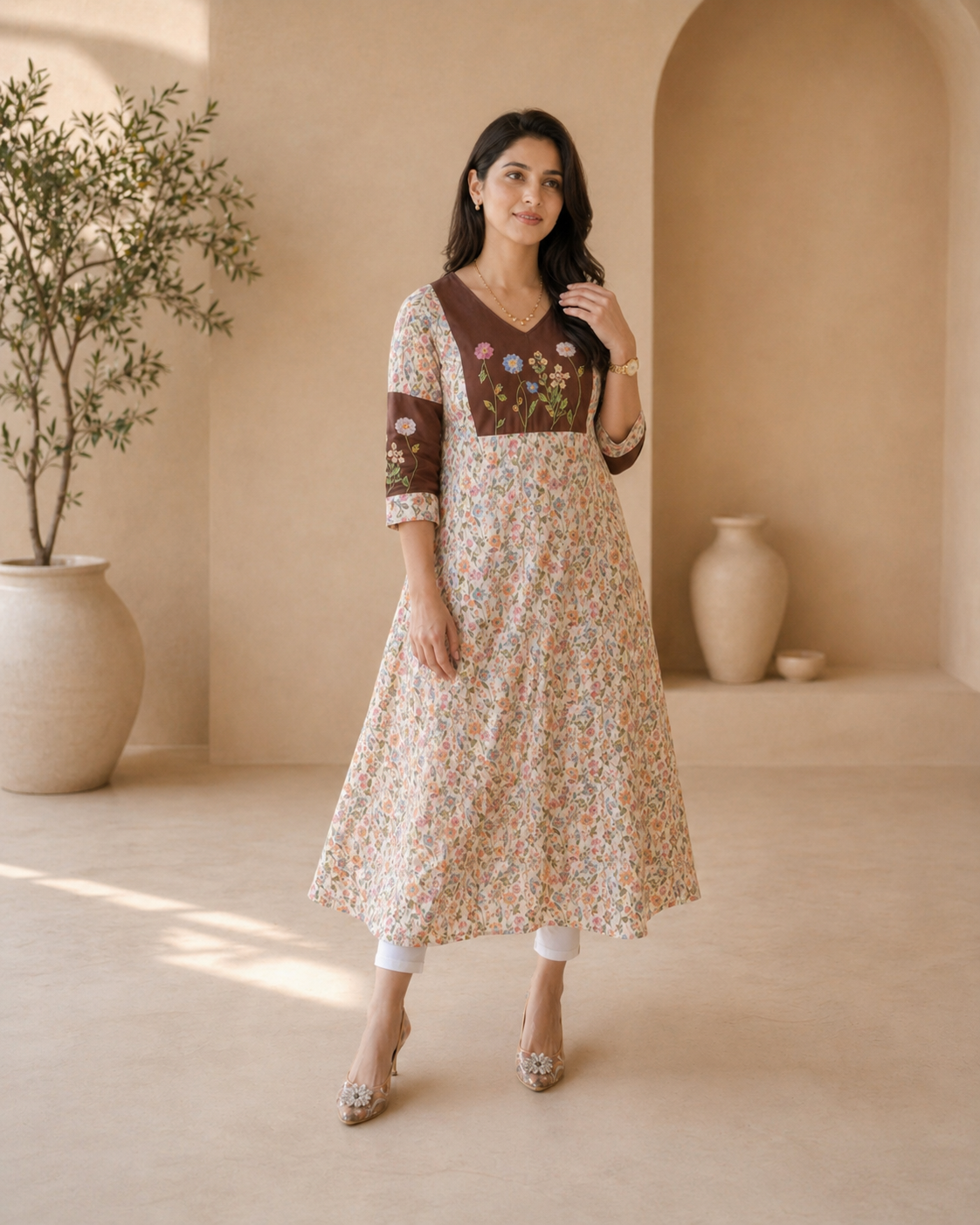Printed flora A line top styling