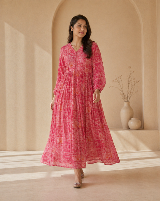 Printed pink frock