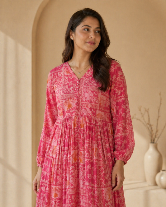 Printed pink frock