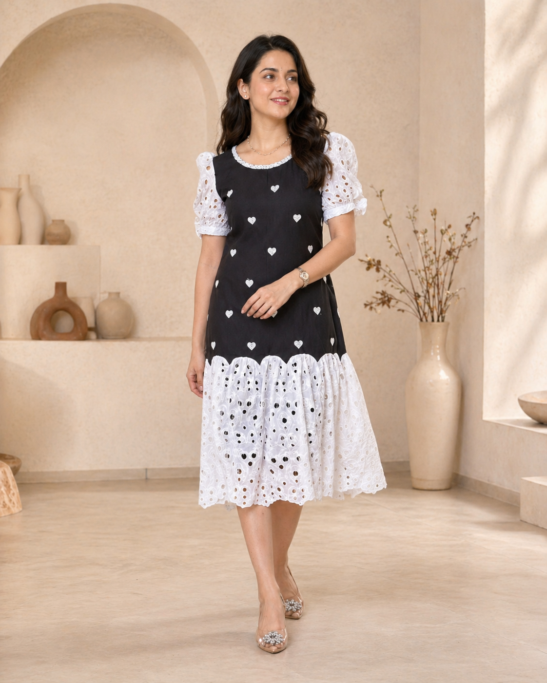 Hacoba black and white frock styling