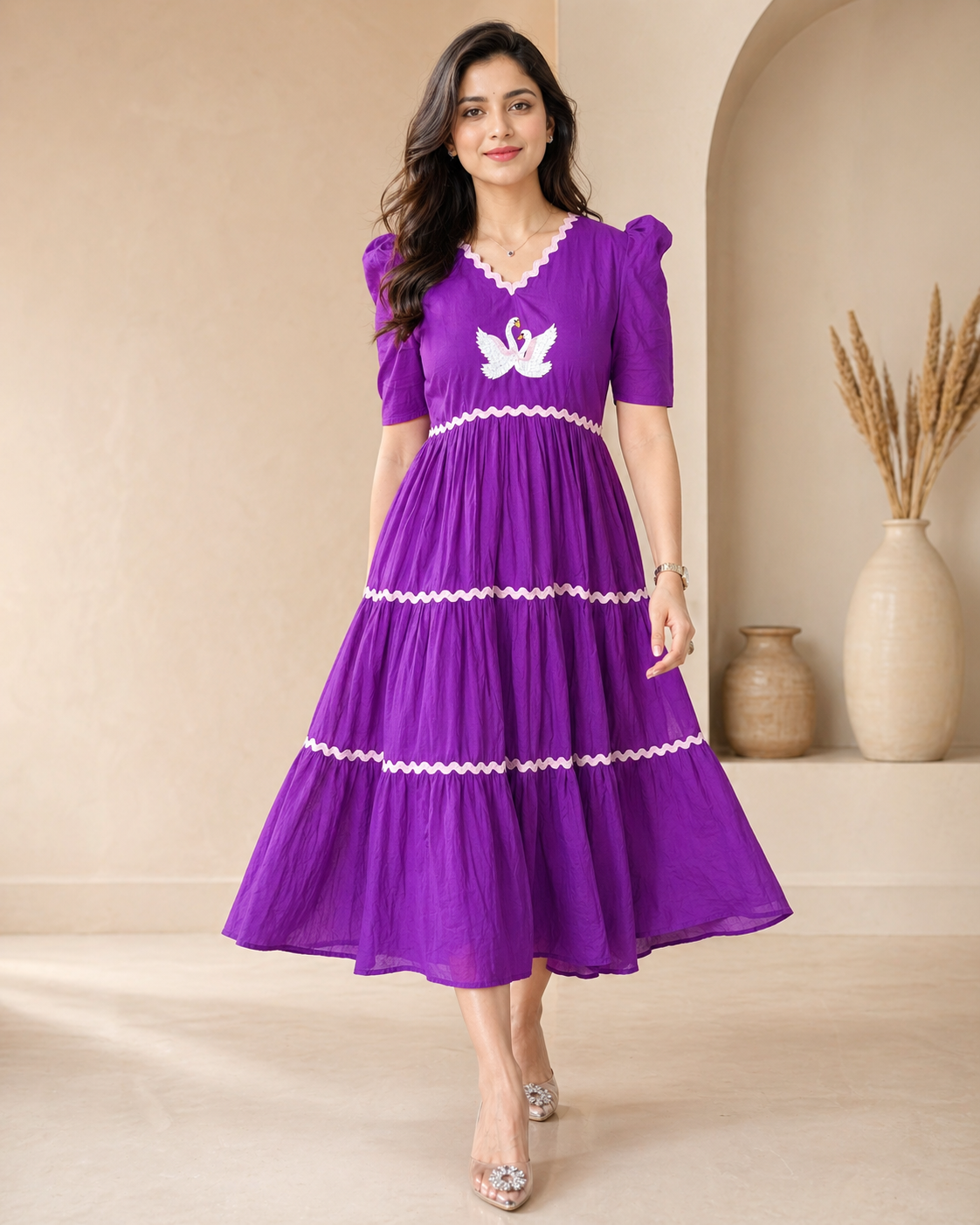 Cotton frock with hand emdroidery motif