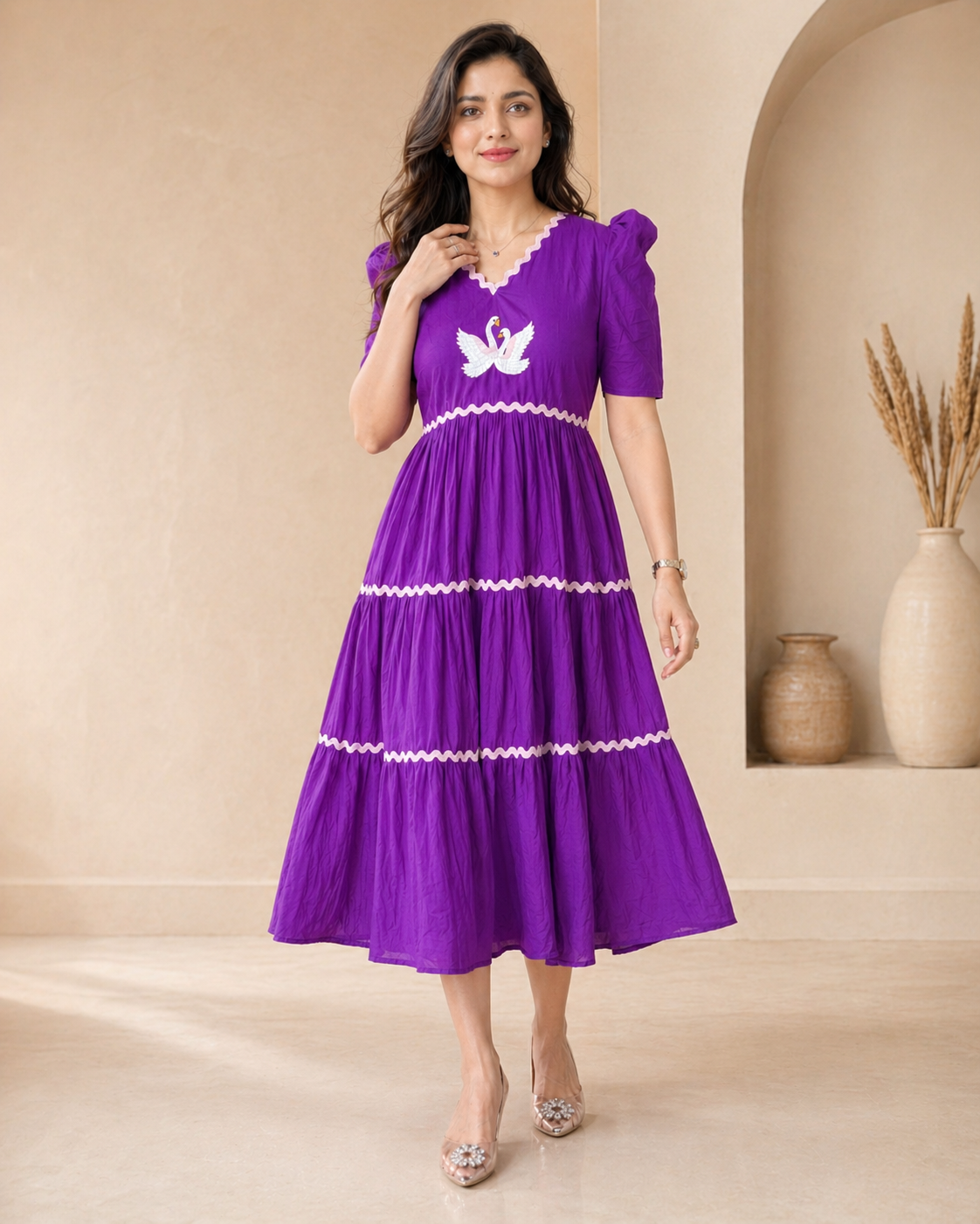 Cotton frock with hand emdroidery motif styling