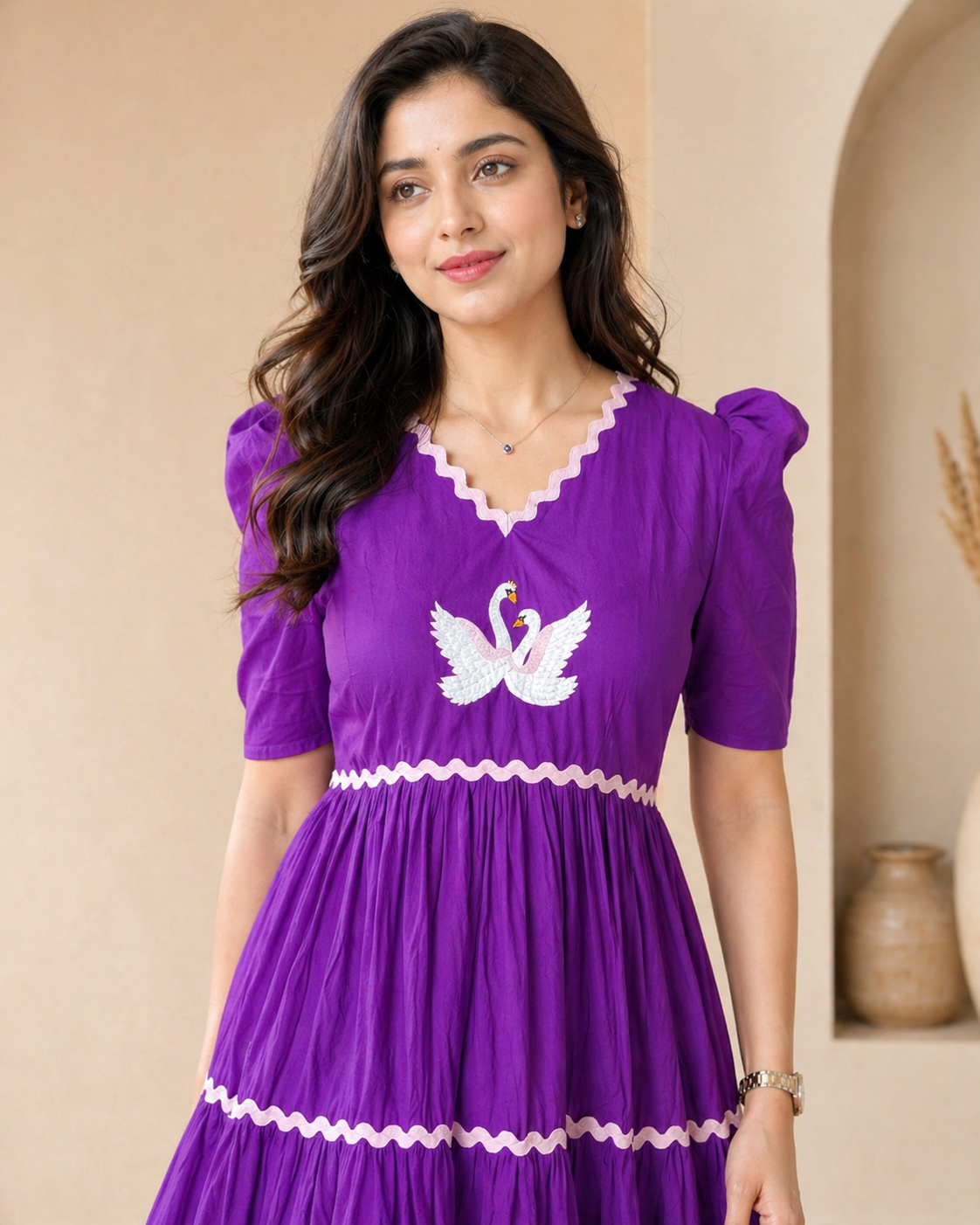Cotton frock with hand emdroidery motif detail