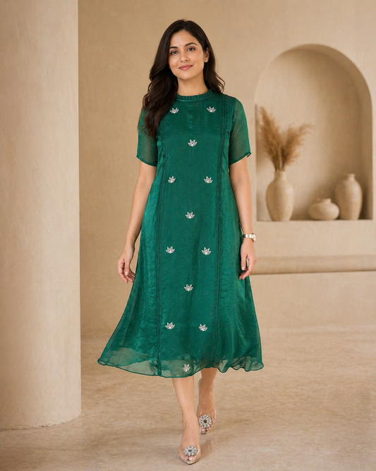 Emrelad green glass tissue frock