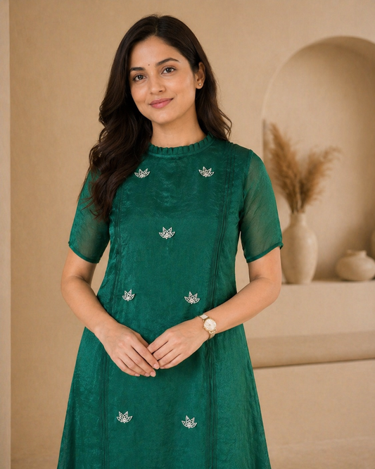 Emrelad green glass tissue frock