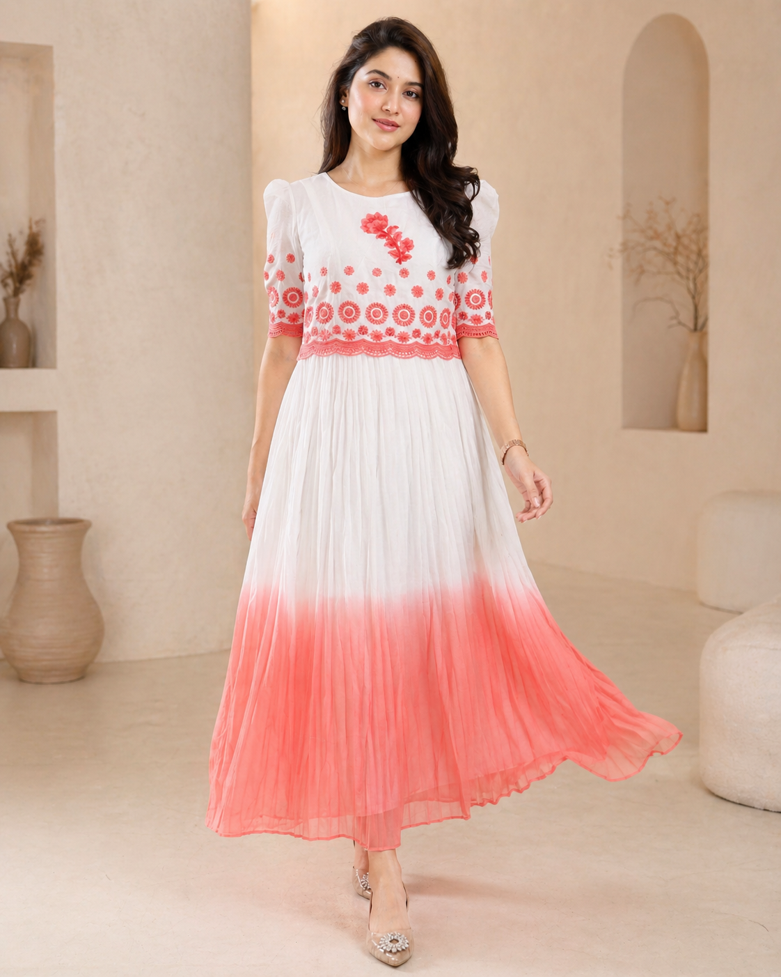 Dual shade Frock with hand embroidery motif