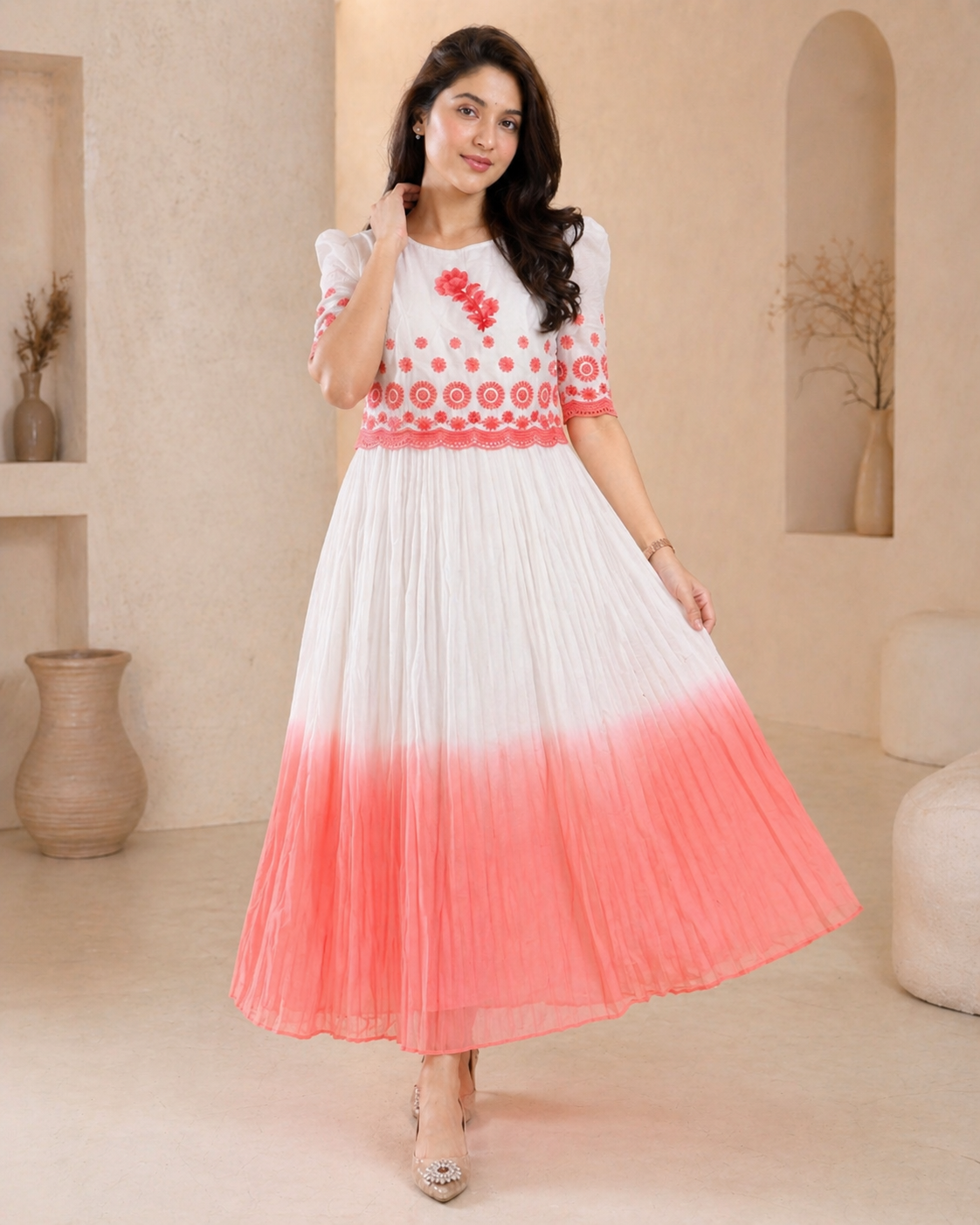Dual shade Frock with hand embroidery motif styling
