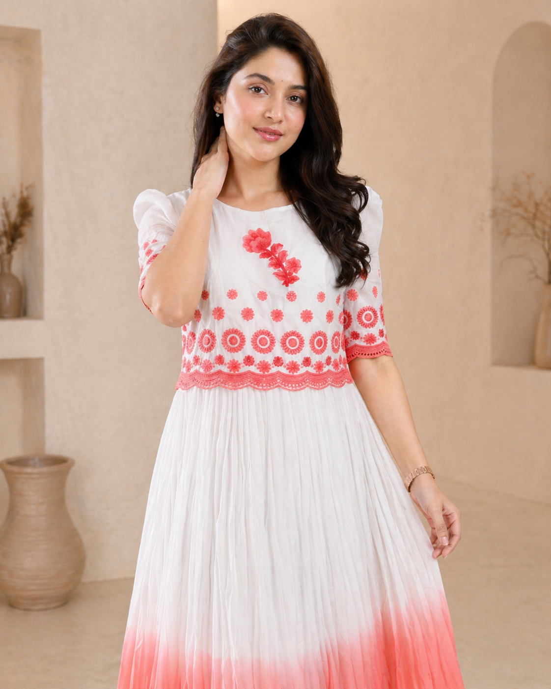 Dual shade Frock with hand embroidery motif detail