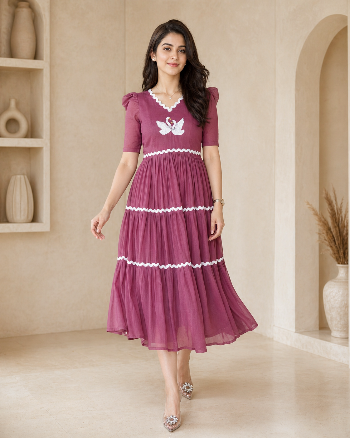 Cotton frock with hand emdroidery motif