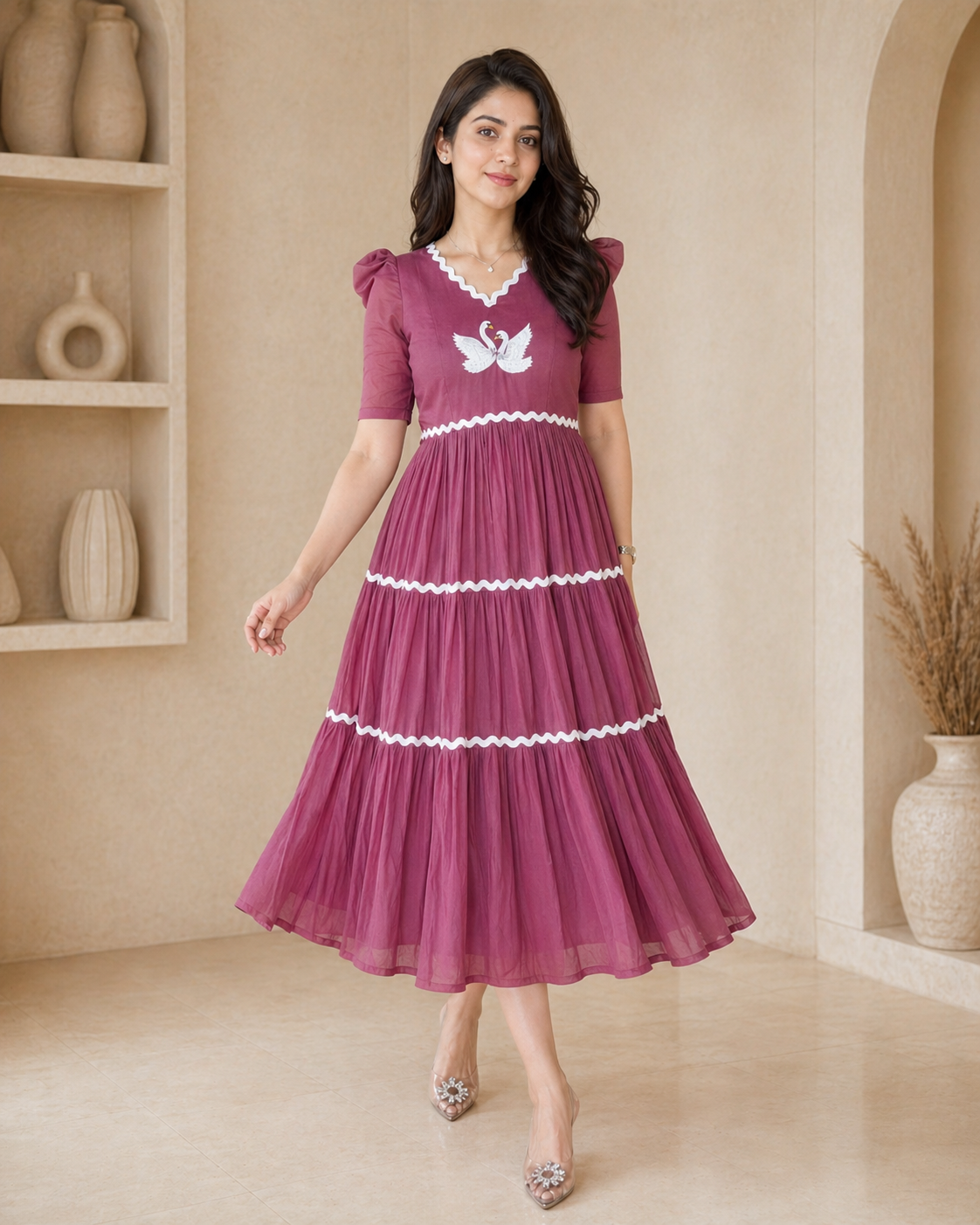 Cotton frock with hand emdroidery motif styling