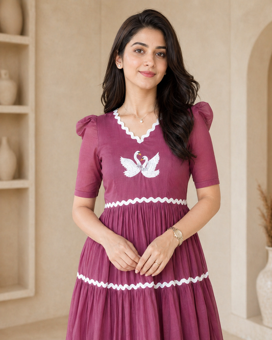 Cotton frock with hand emdroidery motif