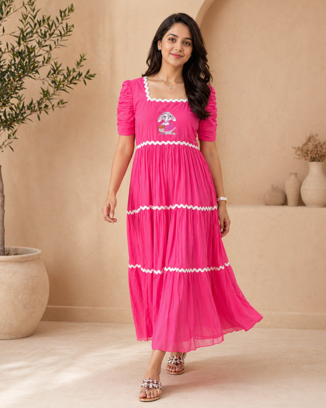 Pink Frock with hand embroidery motif