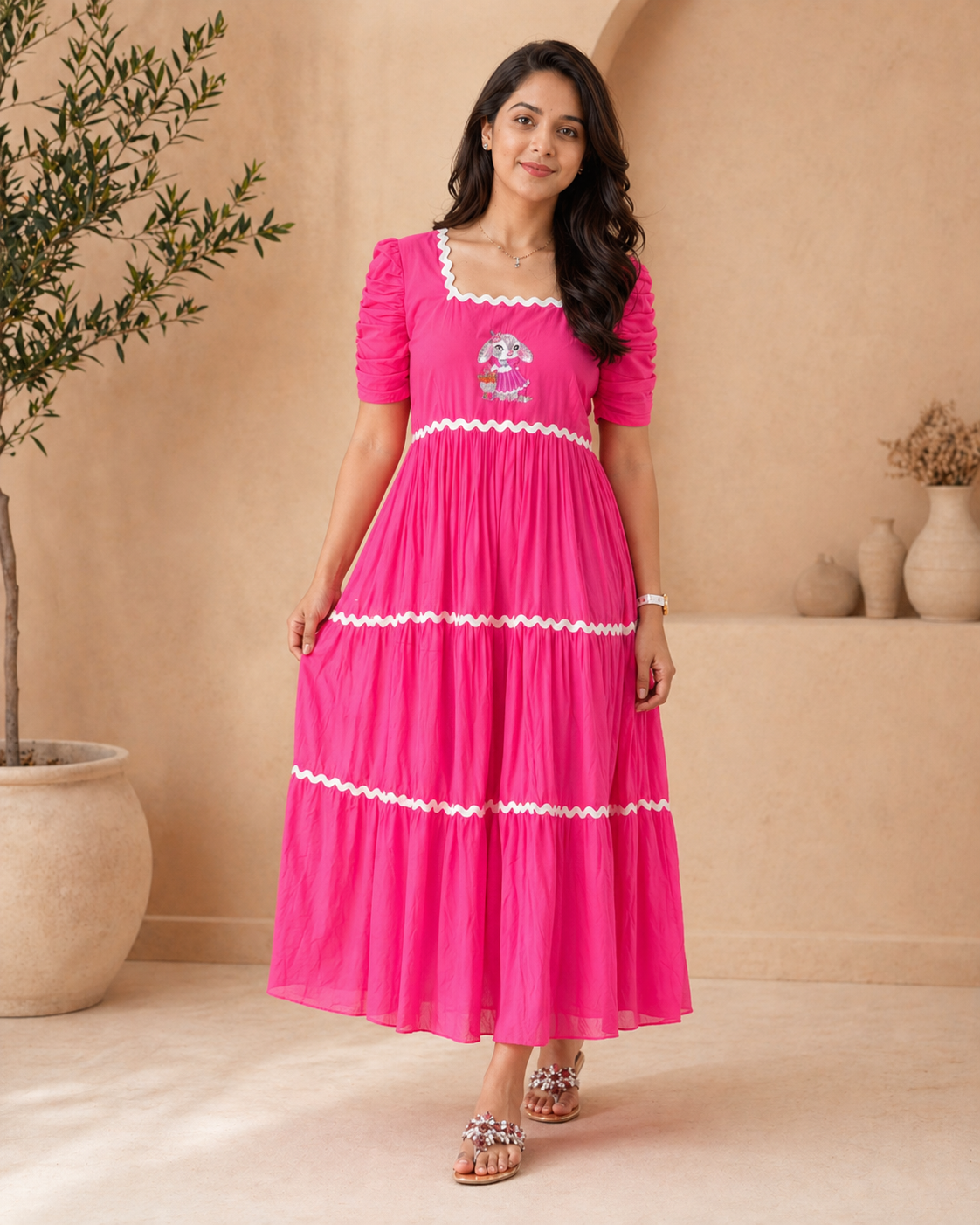 Pink Frock with hand embroidery motif styling