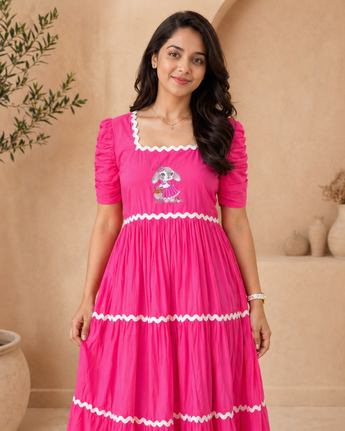 Pink Frock with hand embroidery motif detail