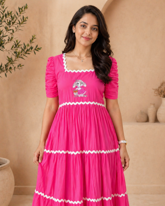 Pink Frock with hand embroidery motif