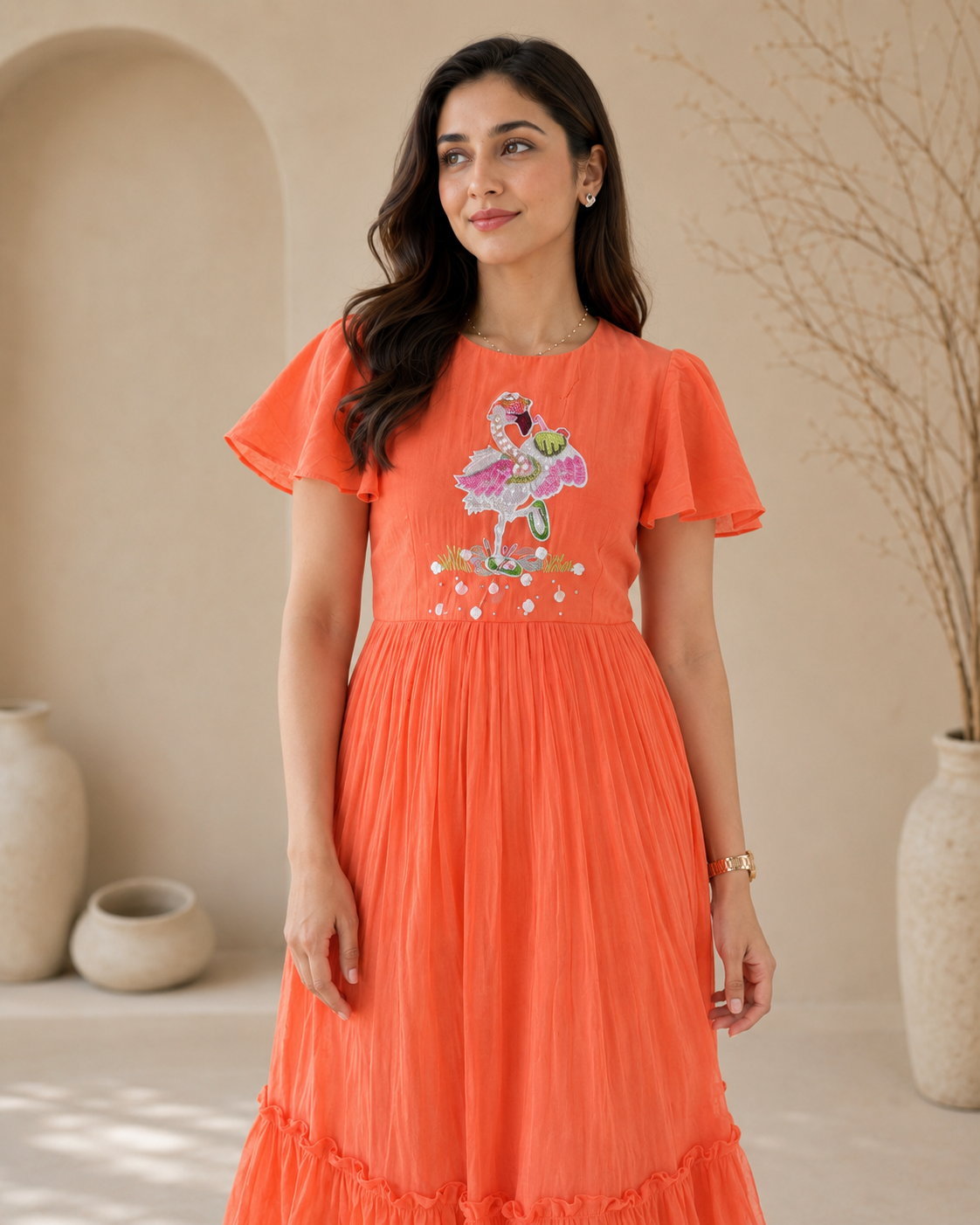 Orange Crane Frock styling
