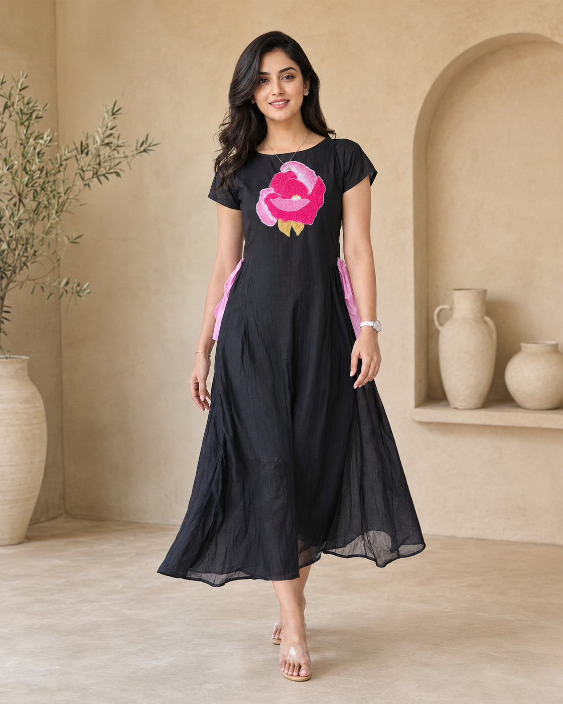 Black Floral Handcrafted Dress