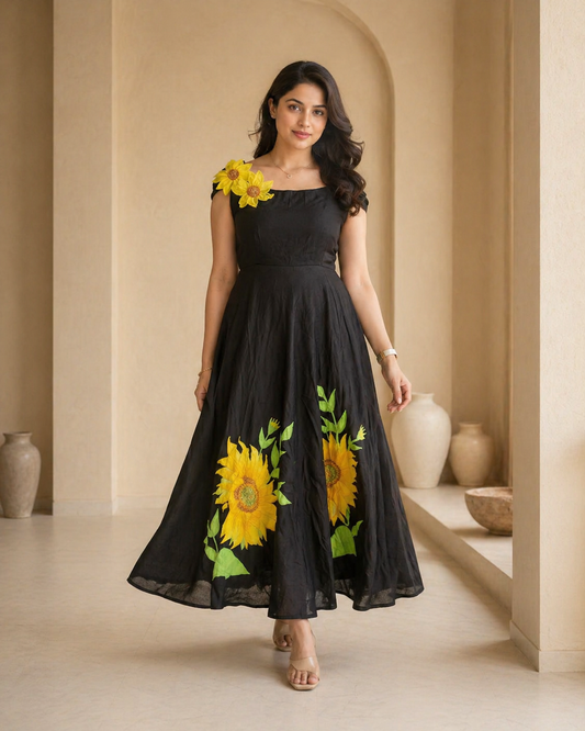 Floral handpainted Sunflower Frock
