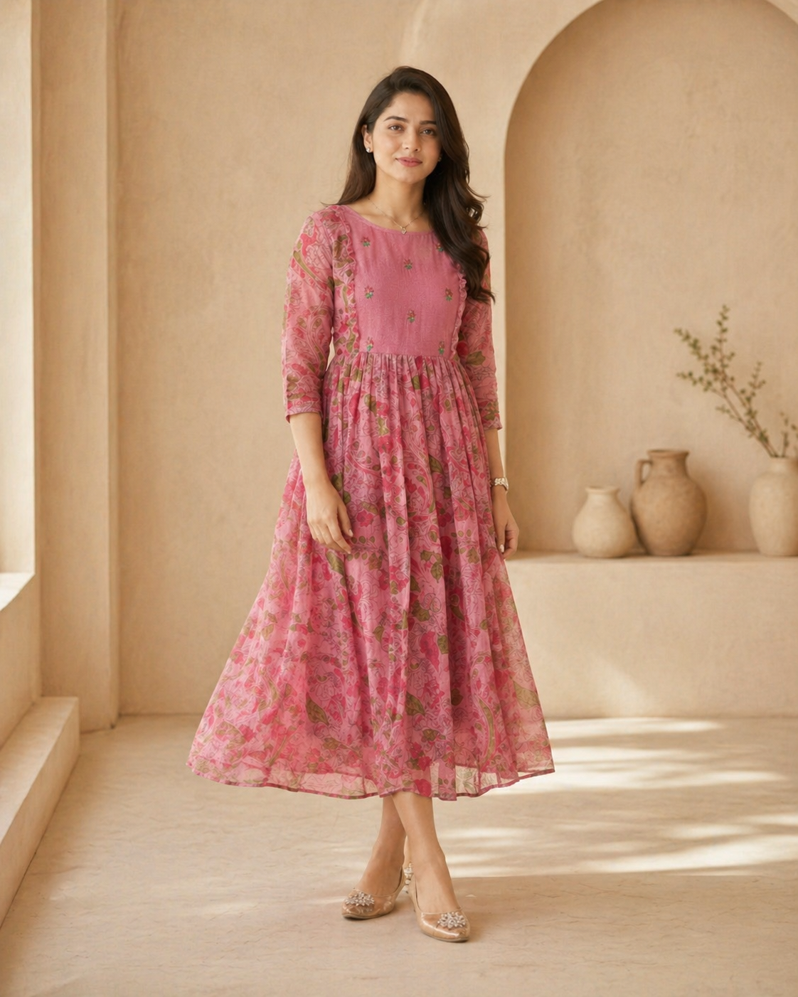kota frock with hand embroidery styling