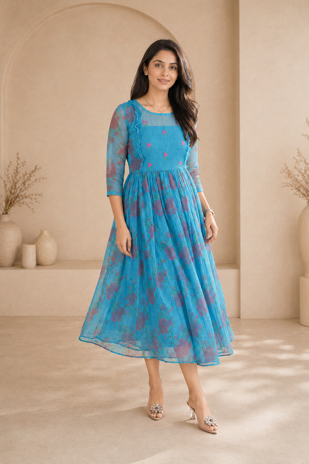 kota frock with hand embroidery styling
