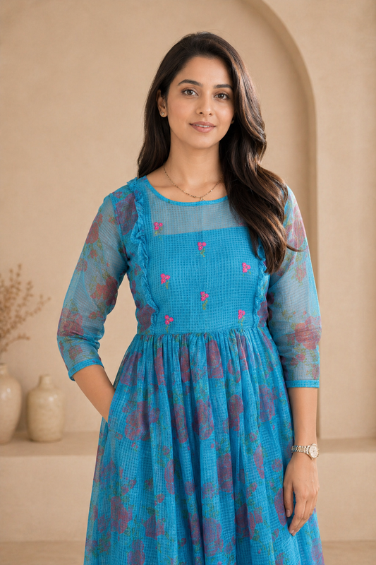kota frock with hand embroidery