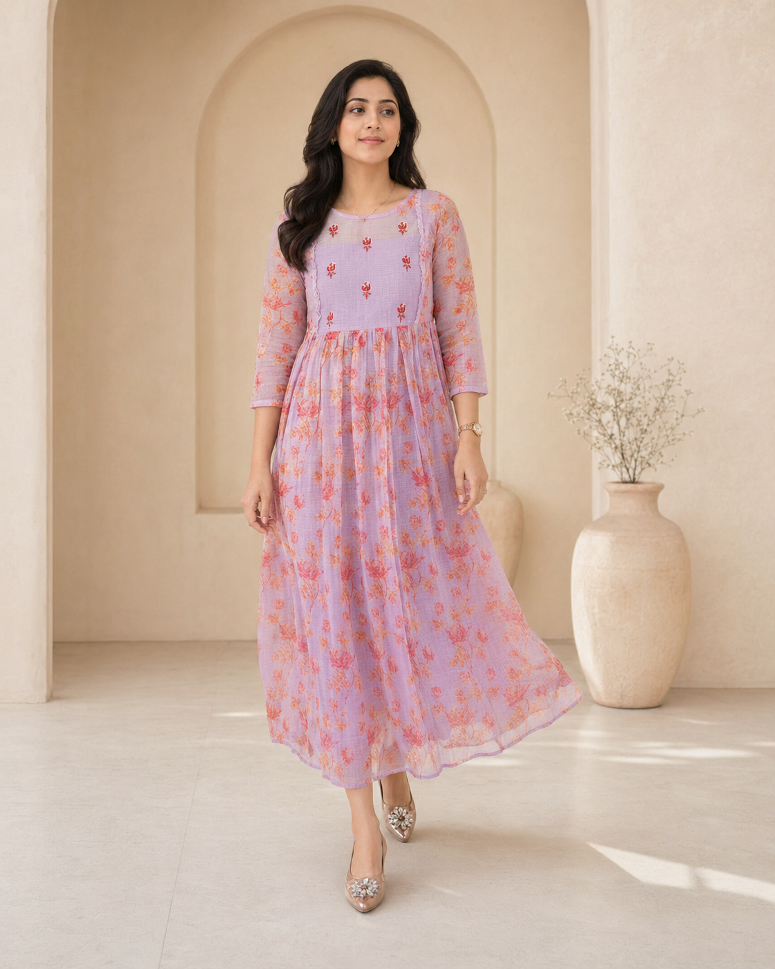 kota frock with hand embroidery styling