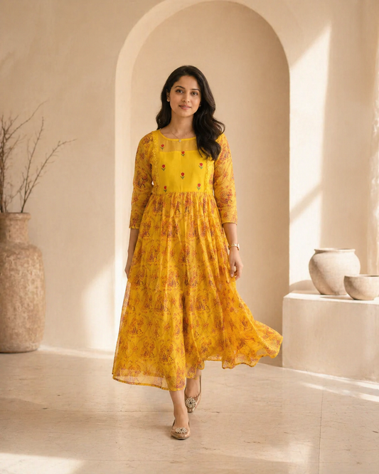 kota frock with hand embroidery