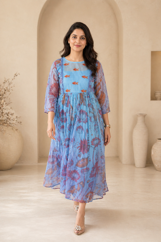 kota frock with hand embroidery
