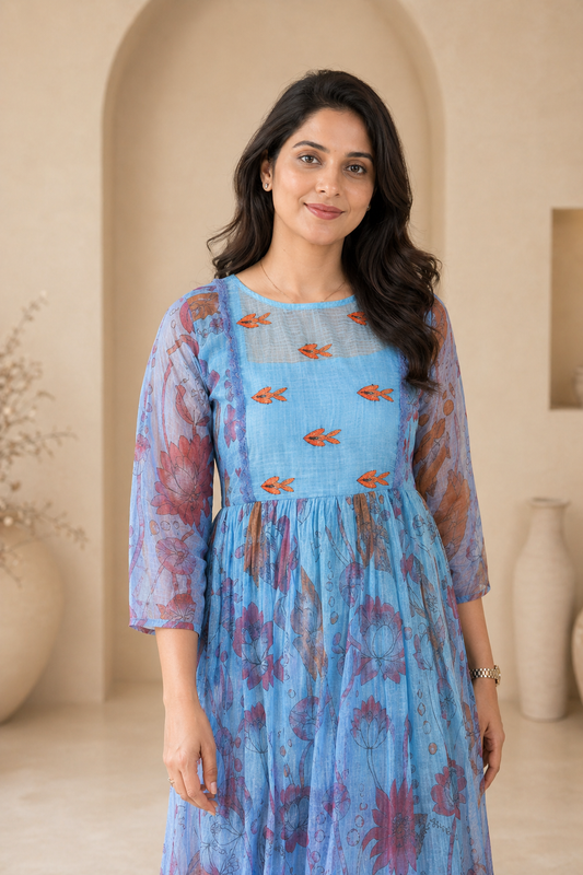 kota frock with hand embroidery