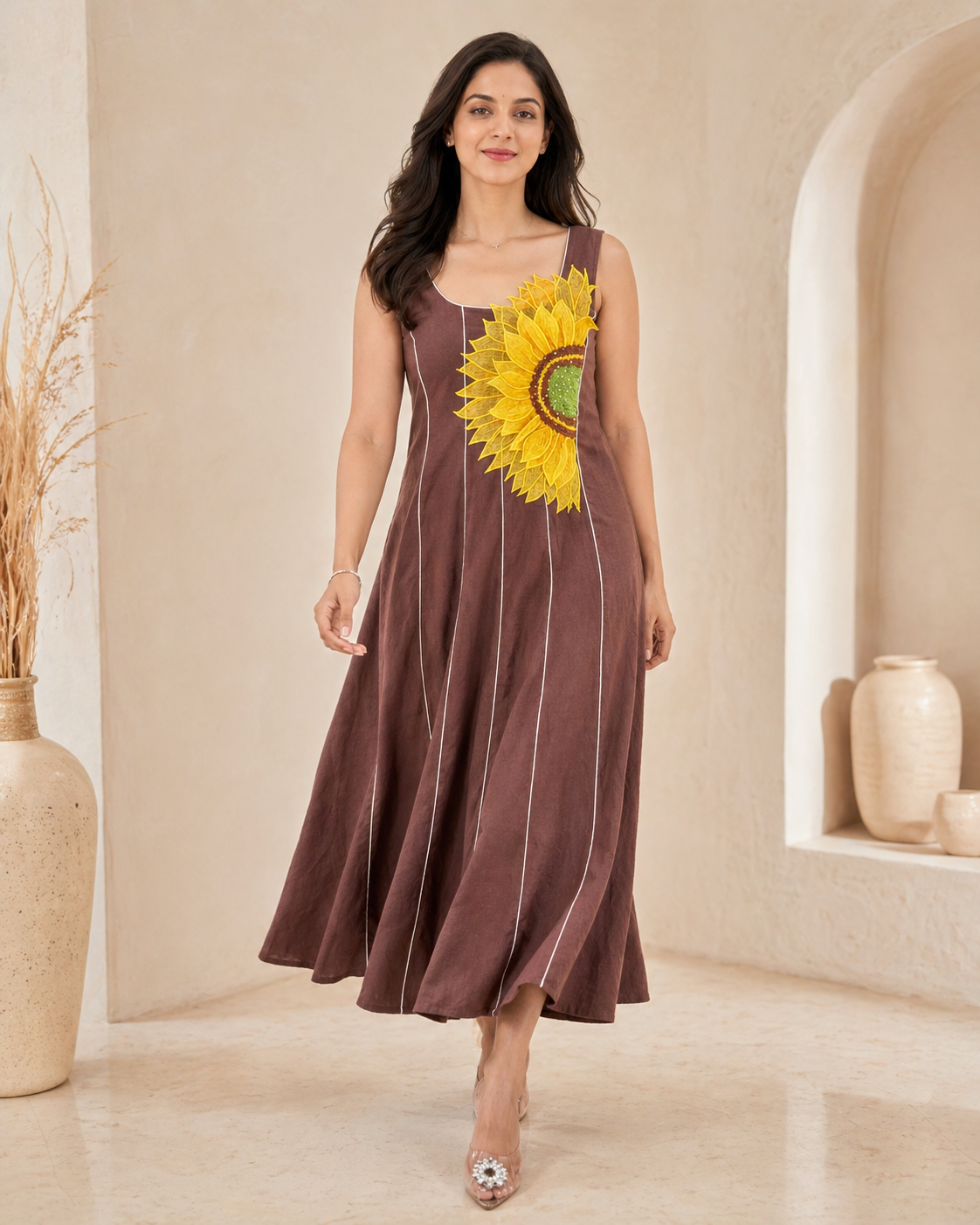 Mocha petal sleeveless A line dress