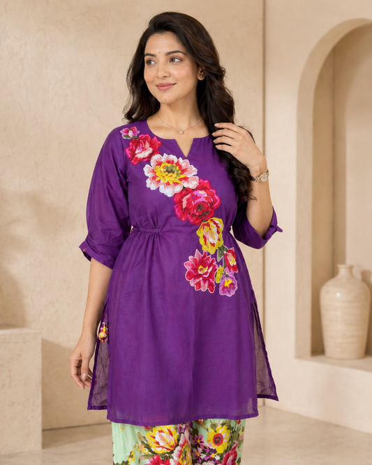 Cotton co-ord set with floral print motifs