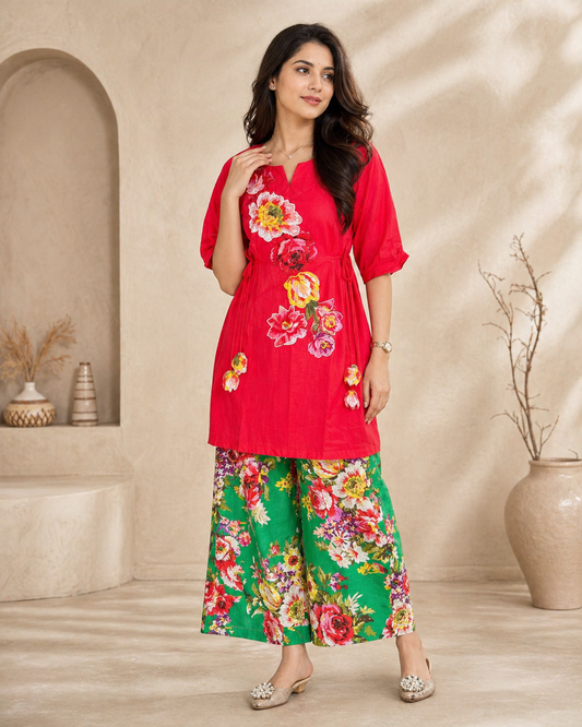 Cotton co-ord set with floral print motifs