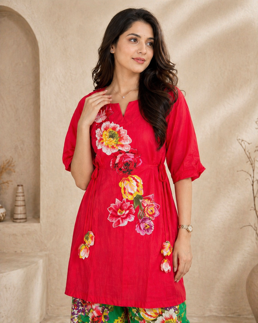 Cotton co-ord set with floral print motifs