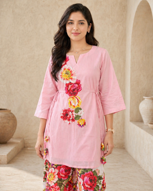 Cotton co-ord set with floral print motifs
