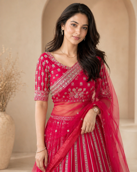 Bridal Red lehanga with  handwork
