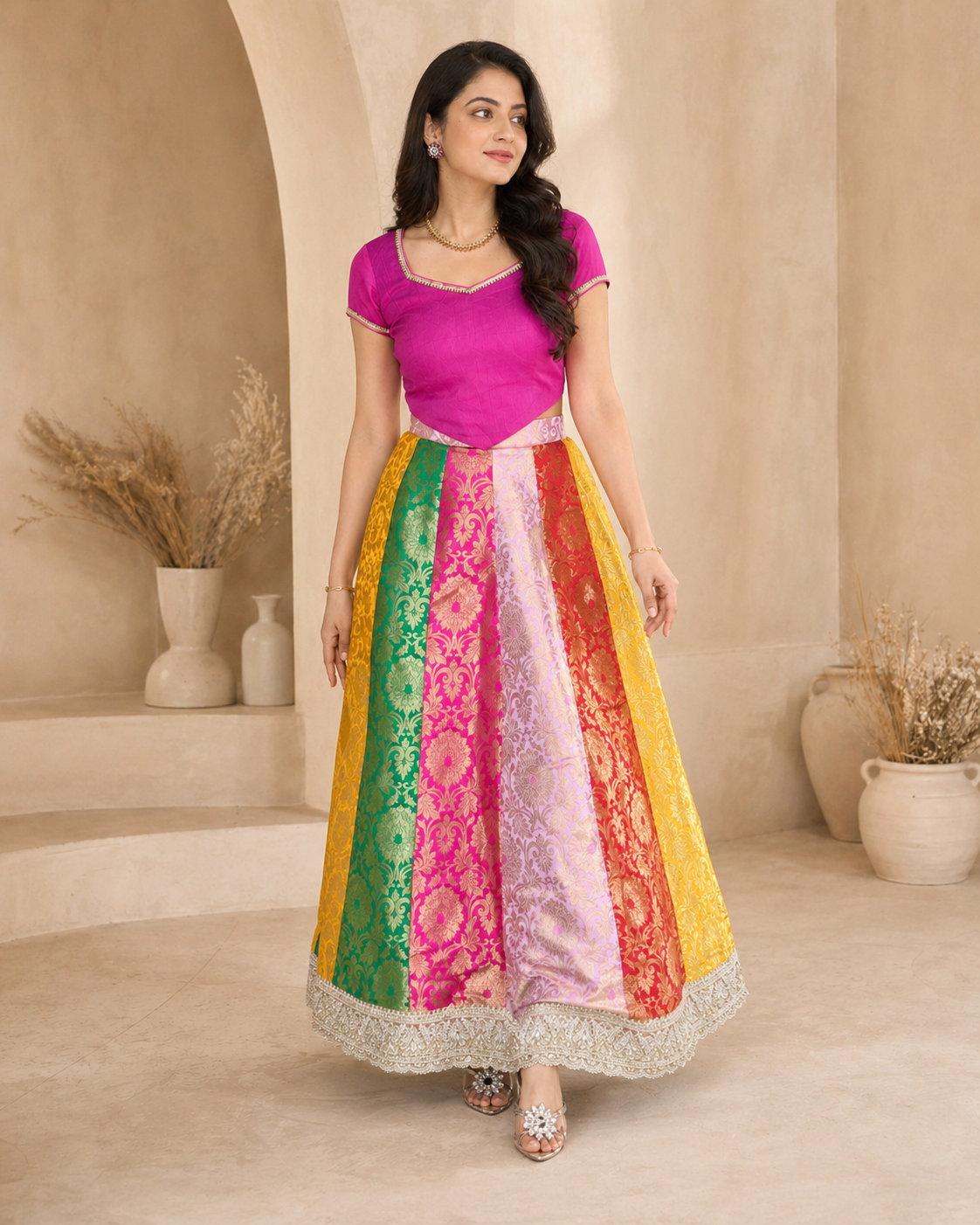 Multicolour banaras lehanga with crop top
