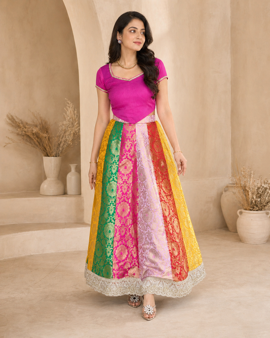 Multicolour banaras lehanga with crop top
