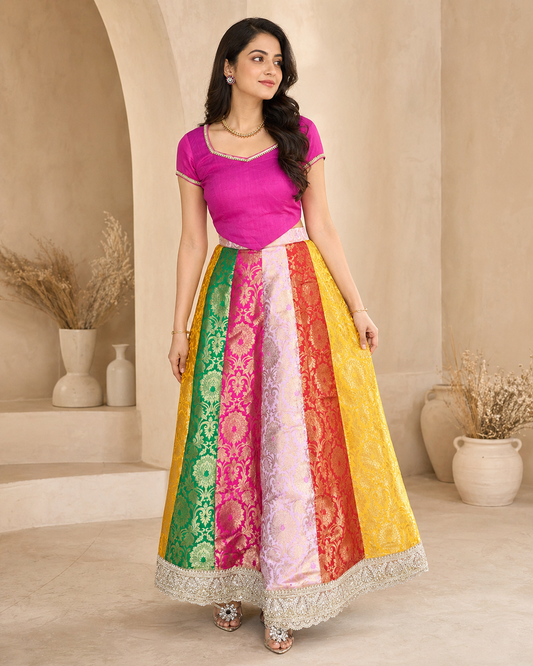 Multicolour banaras lehanga with crop top